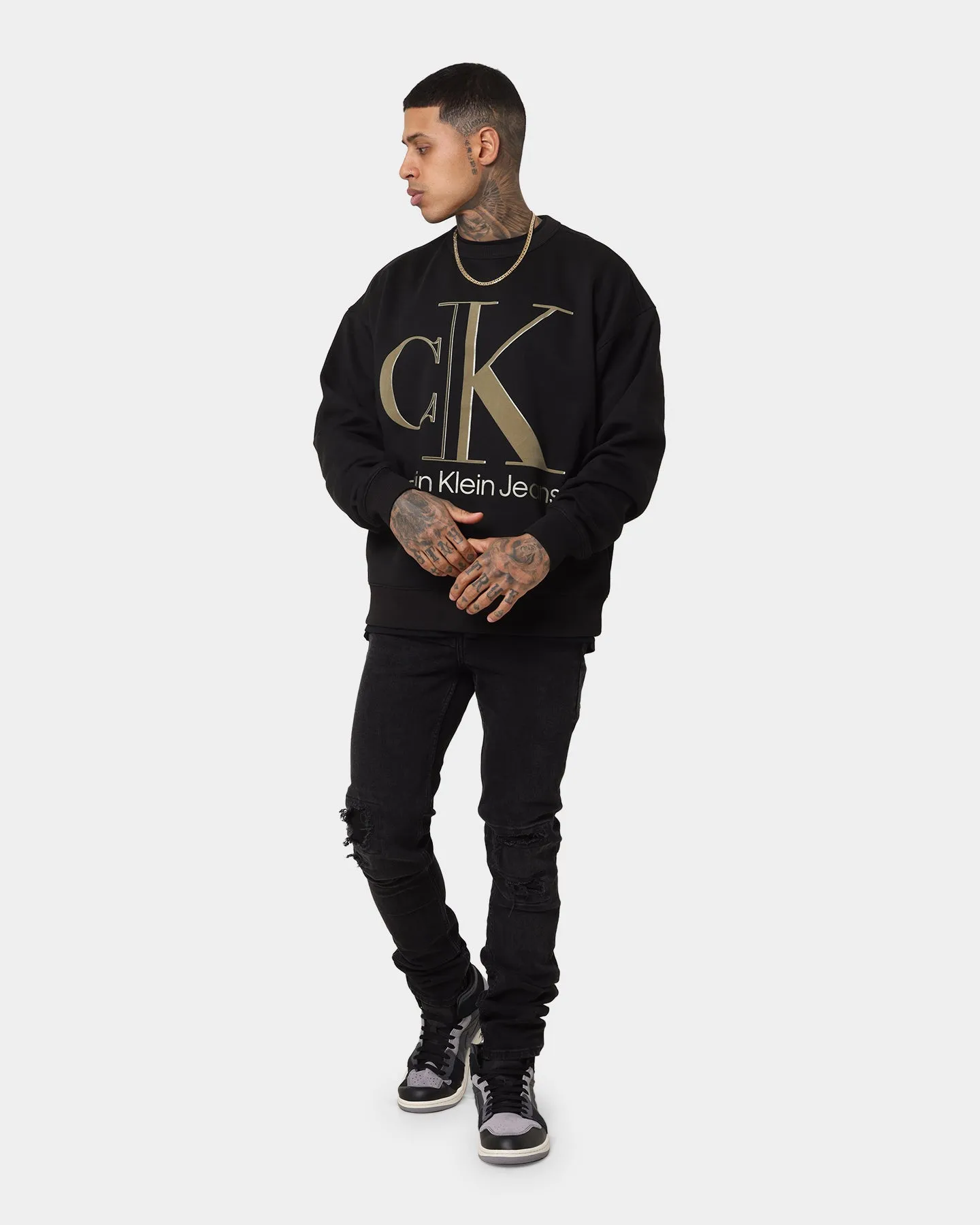 Calvin Klein High Shine CK Institution Crewneck Ck Black