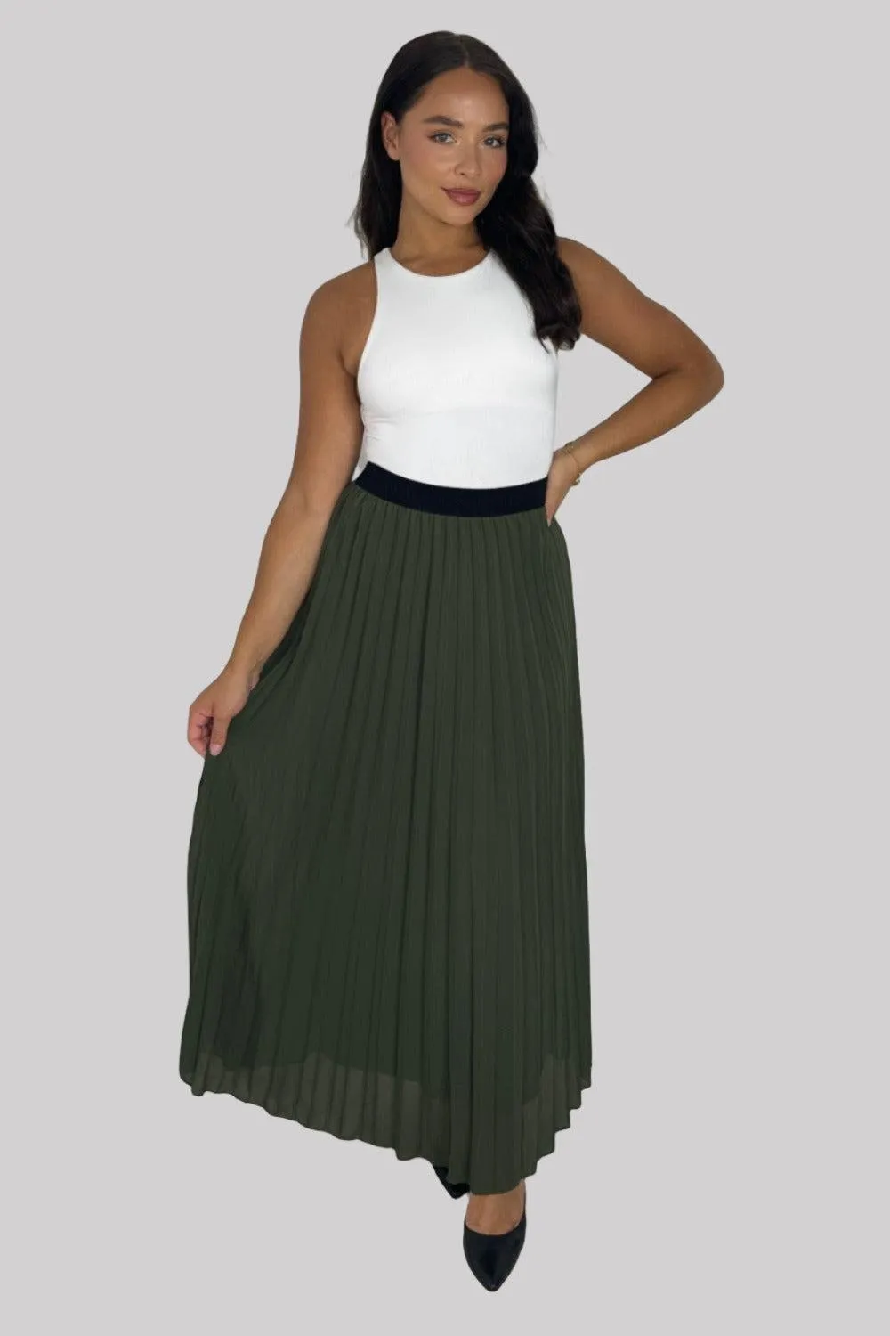 Casual Elasticated High Waist Pleated Chiffon Maxi Skirt