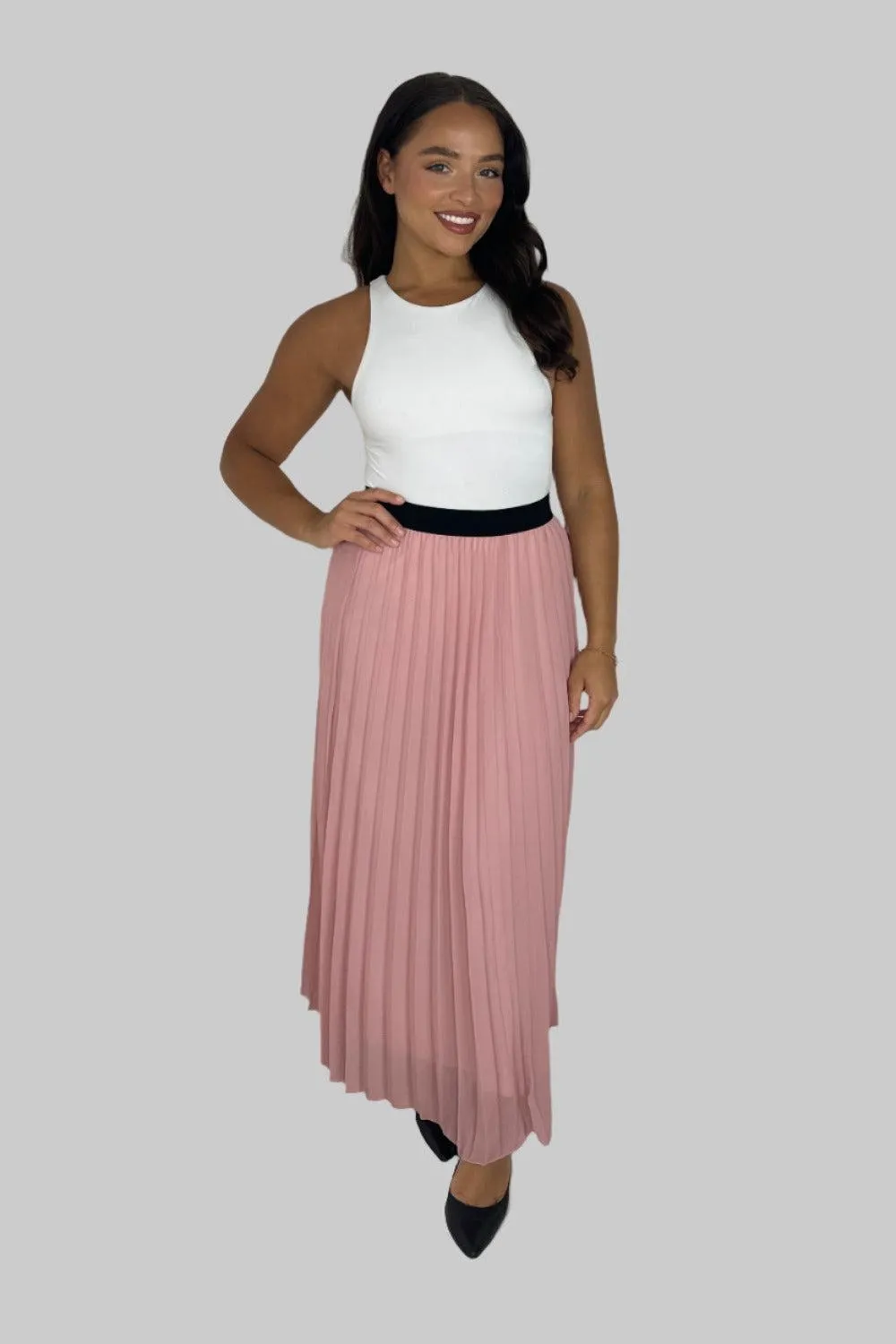 Casual Elasticated High Waist Pleated Chiffon Maxi Skirt