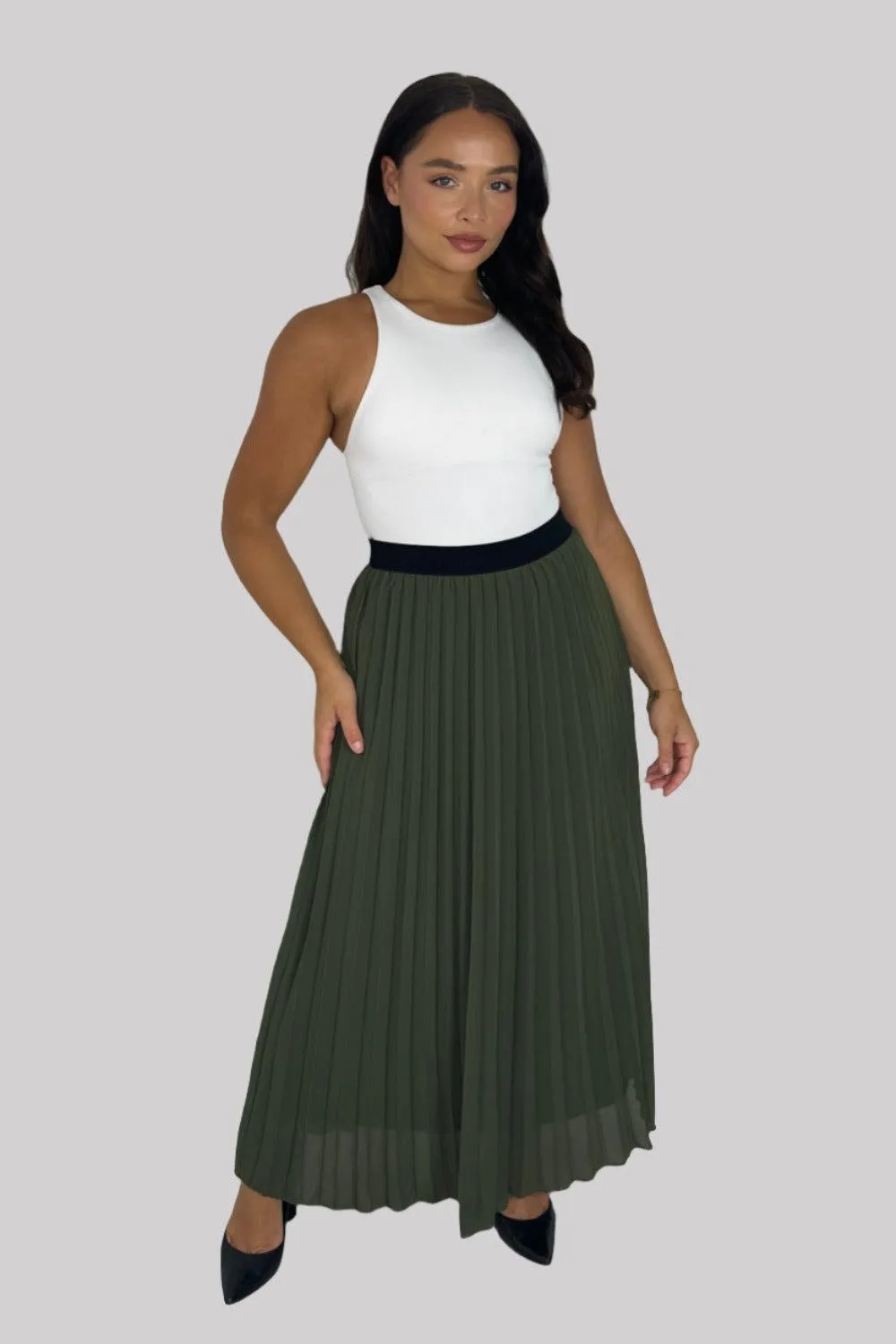 Casual Elasticated High Waist Pleated Chiffon Maxi Skirt