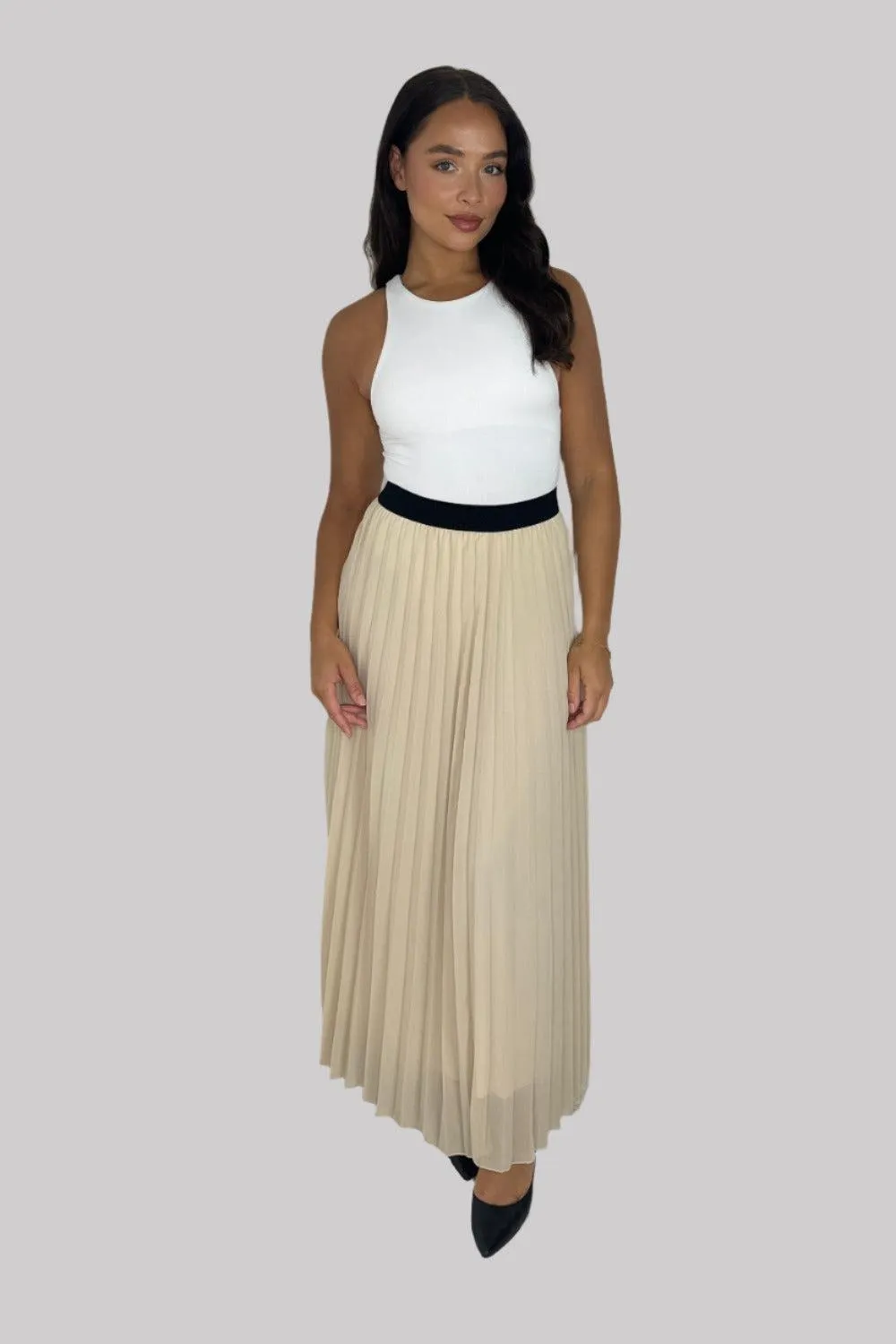 Casual Elasticated High Waist Pleated Chiffon Maxi Skirt