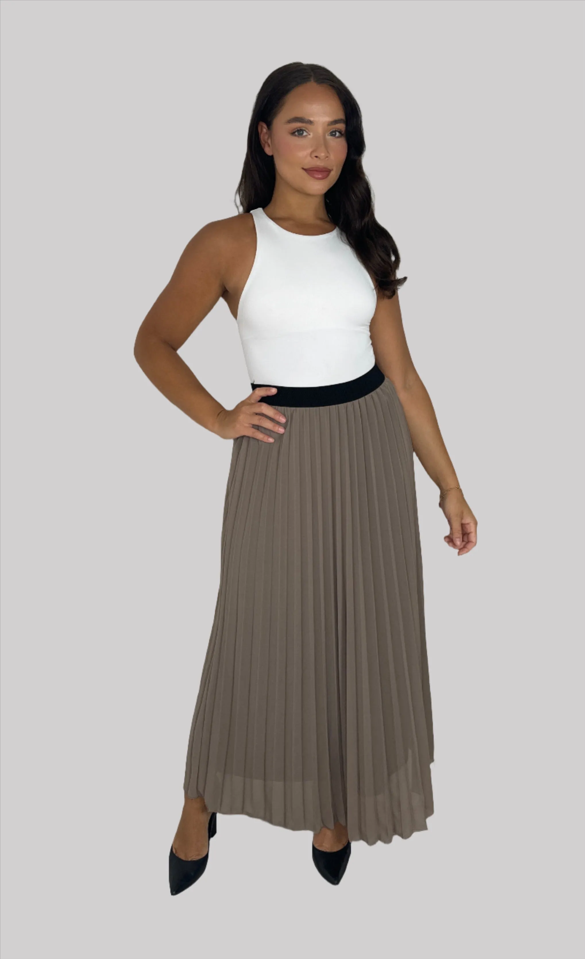 Casual Elasticated High Waist Pleated Chiffon Maxi Skirt