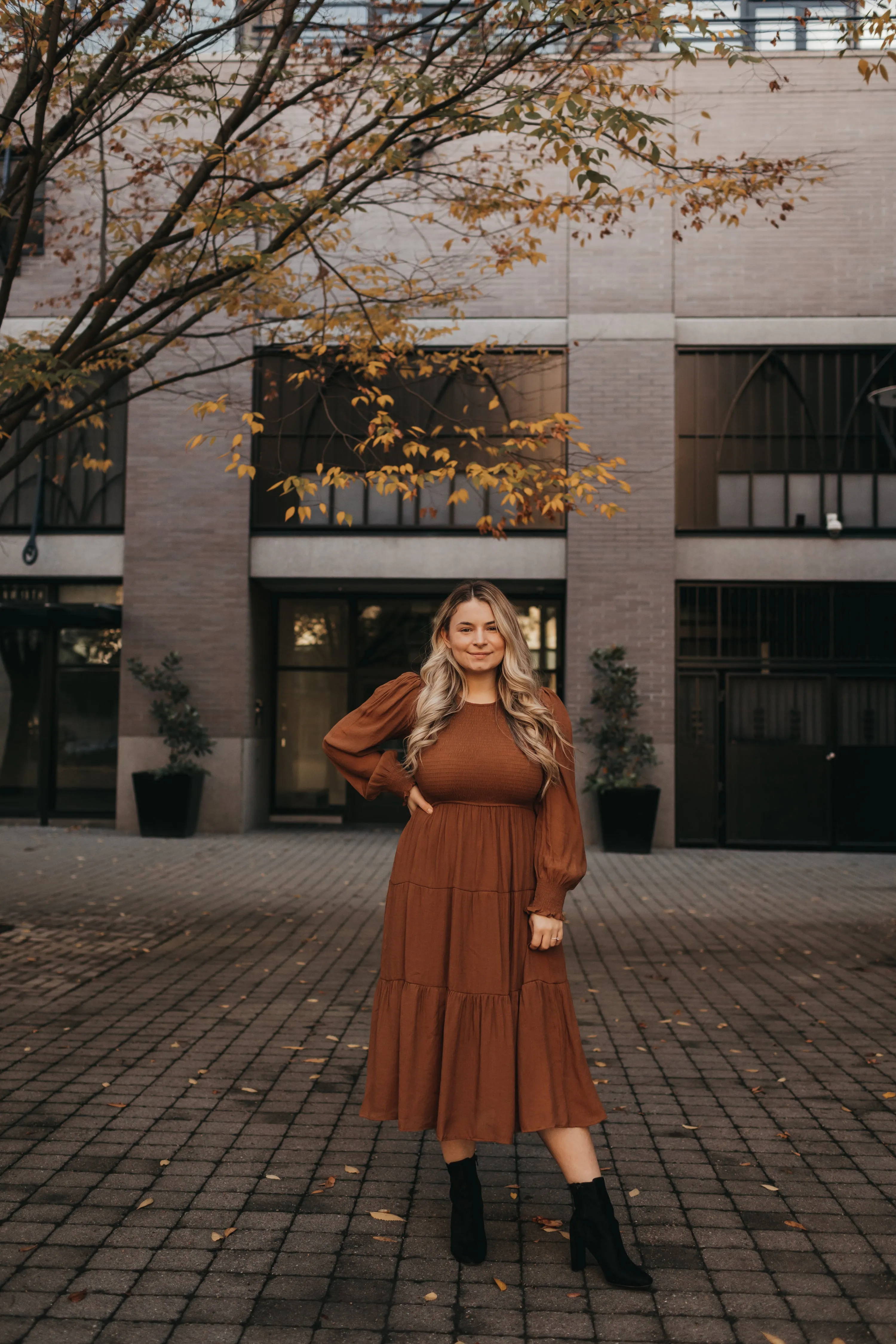 Charlotte Smocked Dress in Brown