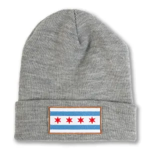 Chicago Flag Patch Knit Beanie in Grey