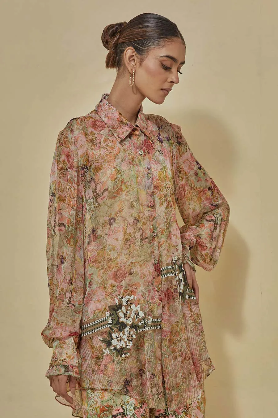 Chiffon Printed Shirt With Flared Pants