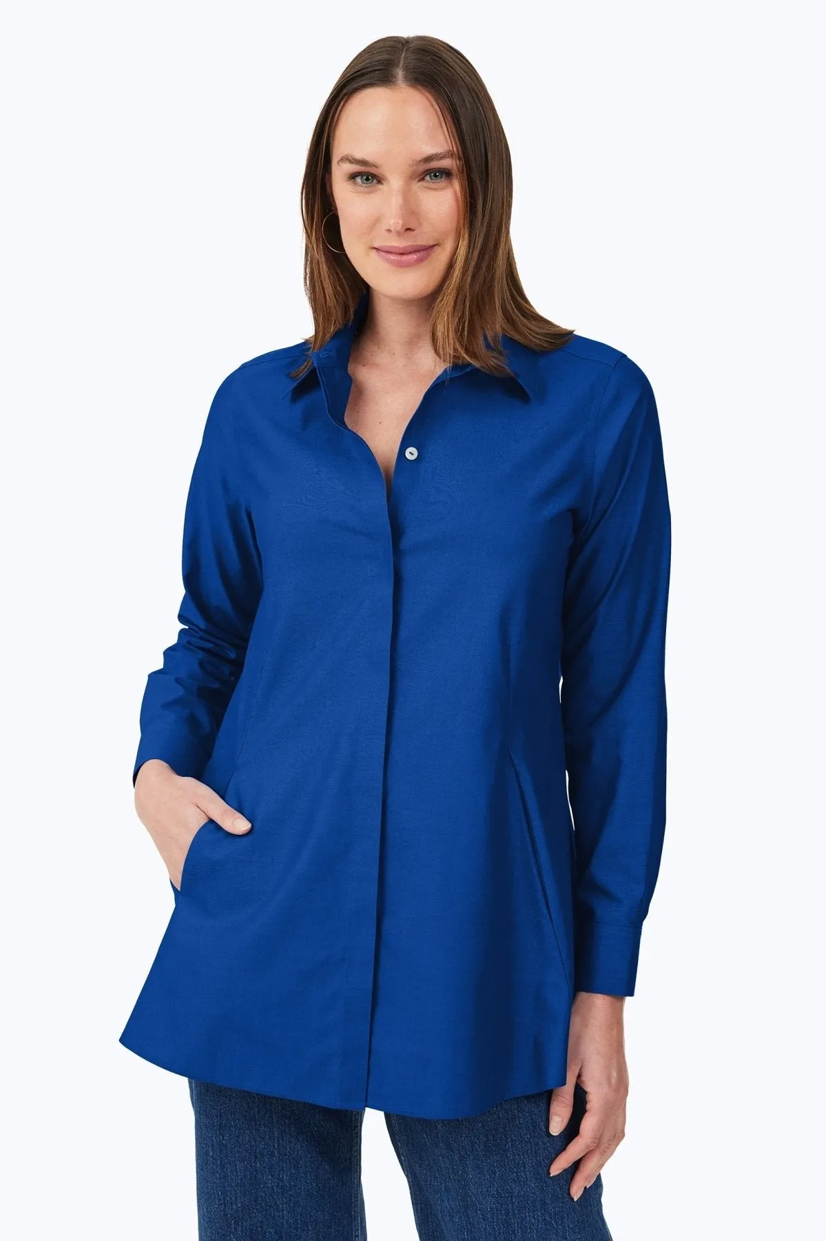 Cici Pinpoint No Iron Long Sleeve Tunic, Royal Blue