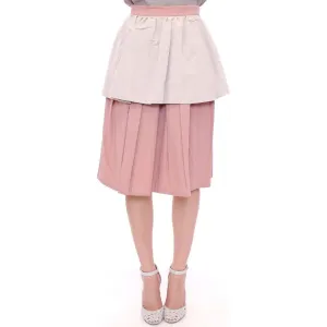 Comeforbreakfast Elegant Pleated Knee-length Skirt in Pink and Gray