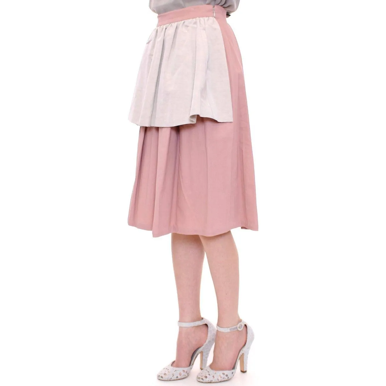 Comeforbreakfast Elegant Pleated Knee-length Skirt in Pink and Gray