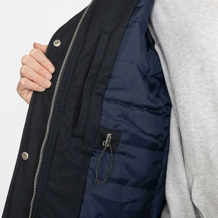 Cotton Padded Unisex Knee Length Parka Jacket in Dark Navy