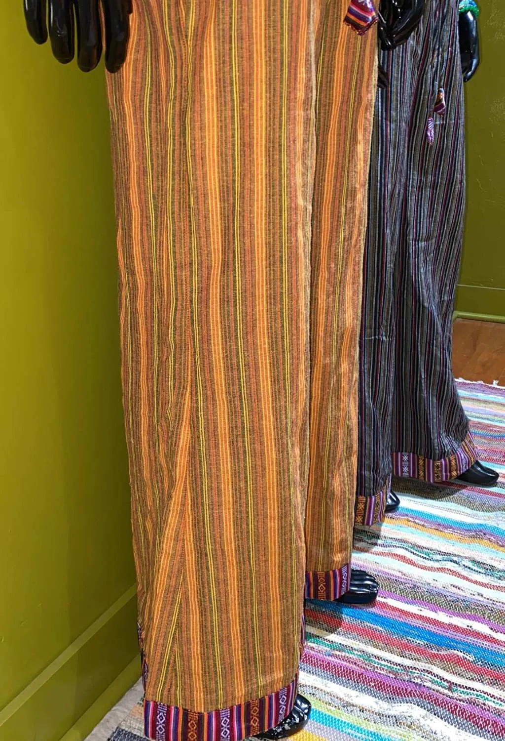 Cotton Wide-Leg Bhutani Trim Flare Pants - Stripes