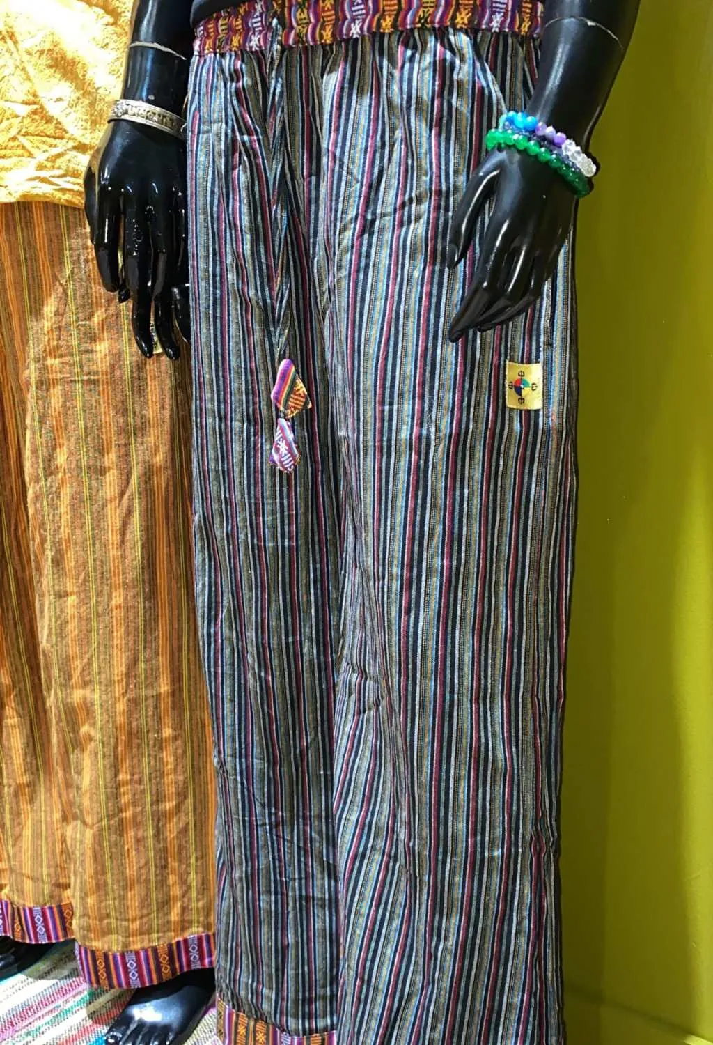 Cotton Wide-Leg Bhutani Trim Flare Pants - Stripes