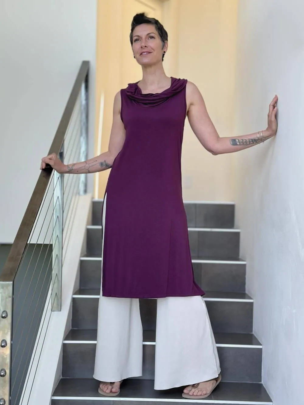 Cowl Neck Slit Tunic