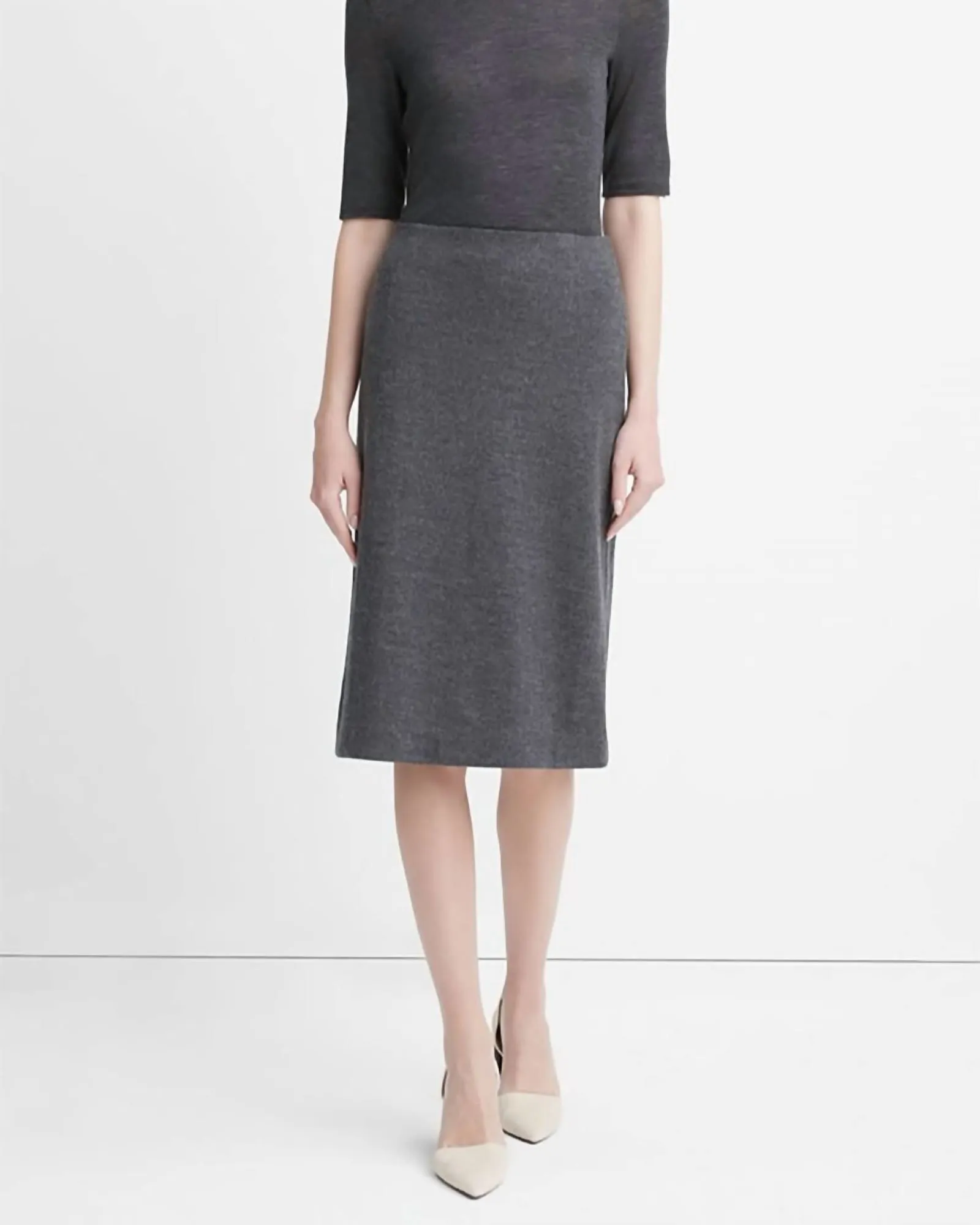 Cozy Wool Fitted Slip Skirt In Heather Charcoal | Heather Charcoal