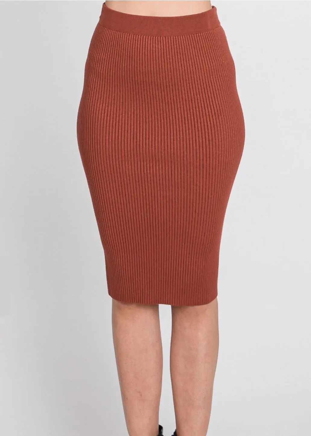 Crayon, Ribbed Knit Sweater Skirt, Knee Length Skirt, Dark Taupe or Ginger Cookie