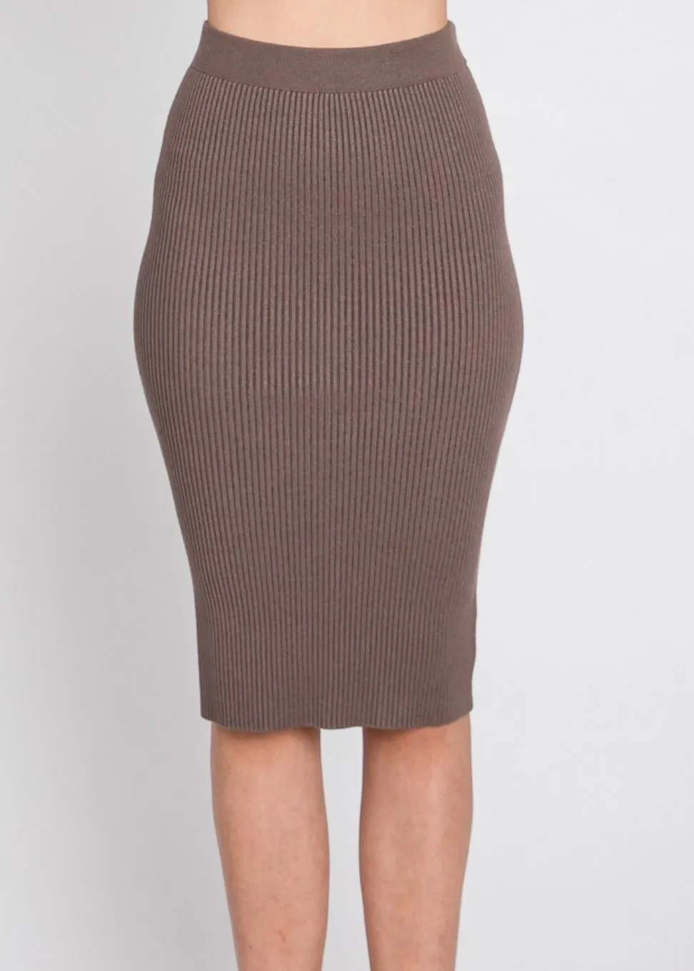 Crayon, Ribbed Knit Sweater Skirt, Knee Length Skirt, Dark Taupe or Ginger Cookie