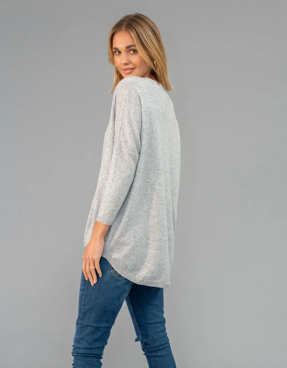 Crew Neck Drape Sweater in Platinum