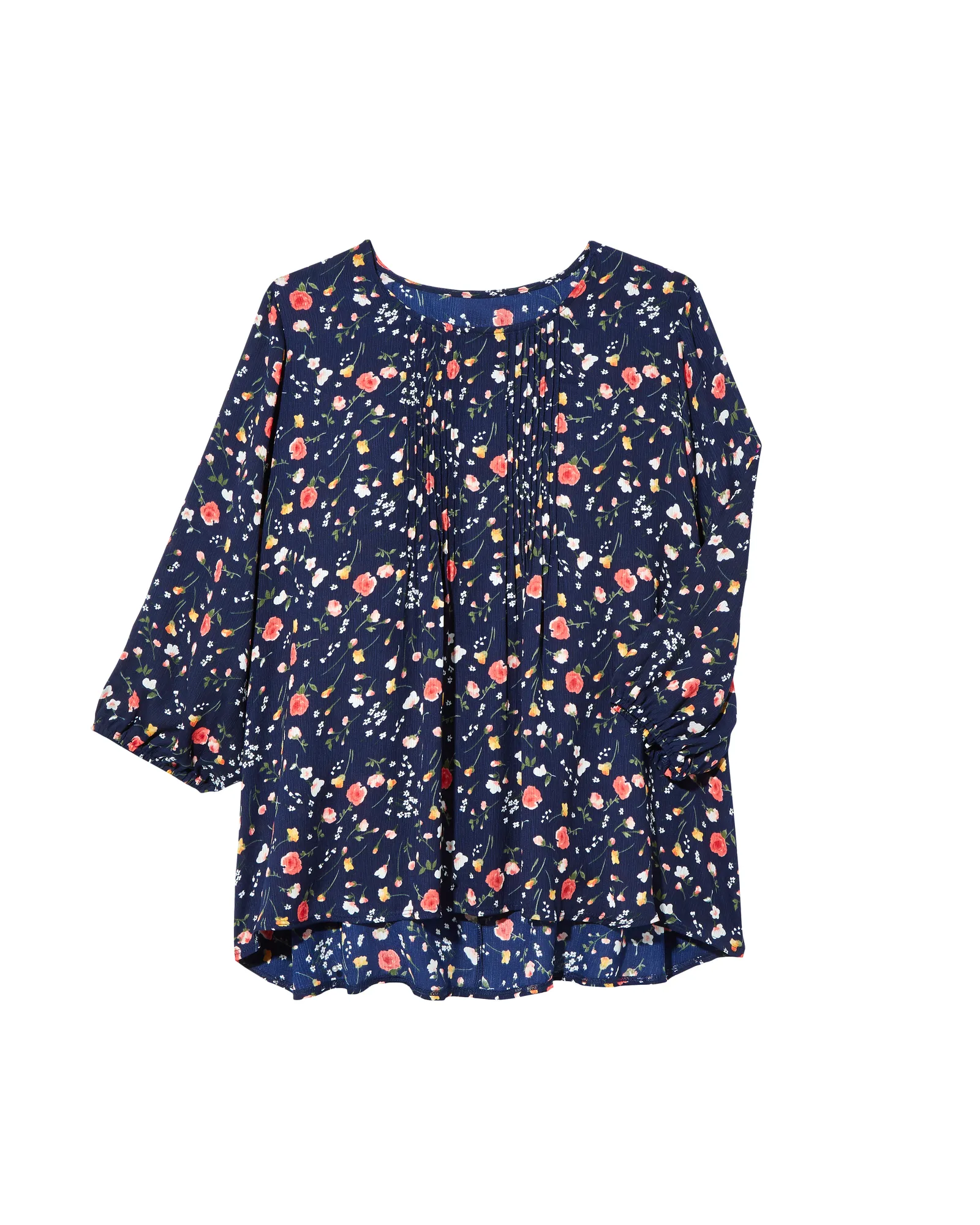 Cyndi 3/4 Sleeve Pintuck Blouse | Navy / White