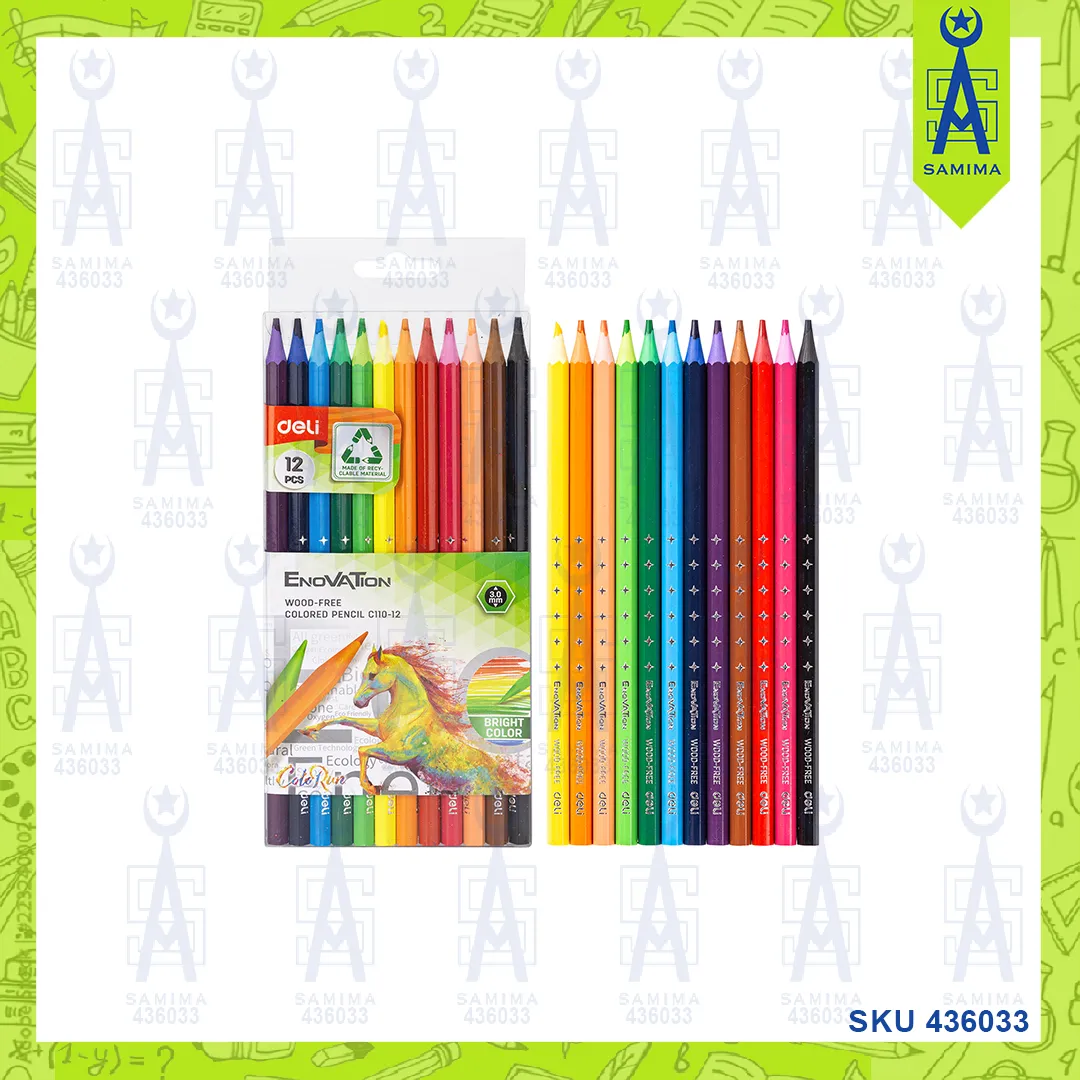 DELI C110-12 ENOVATION WOOD FREE COLOR PENCIL 12PC