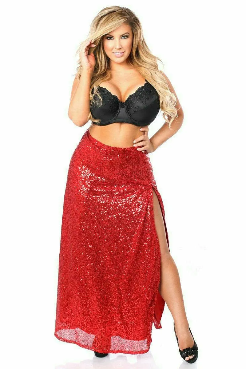 Deluxe Long Red Sequin Skirt