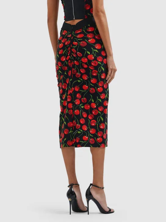 Dolce&amp;Gabbana   Cherry print tech jersey midi skirt 