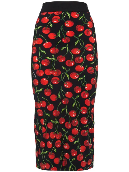 Dolce&amp;Gabbana   Cherry print tech jersey midi skirt 