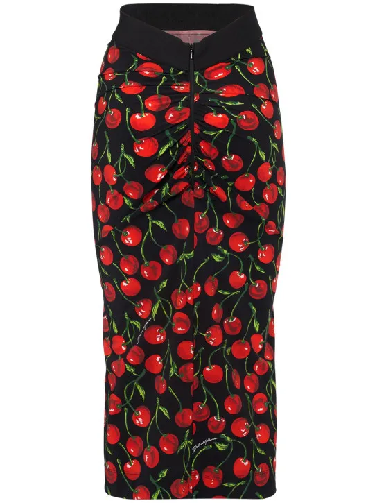 Dolce&amp;Gabbana   Cherry print tech jersey midi skirt 