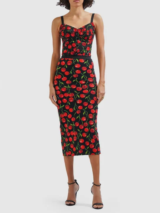 Dolce&amp;Gabbana   Cherry print tech jersey midi skirt 