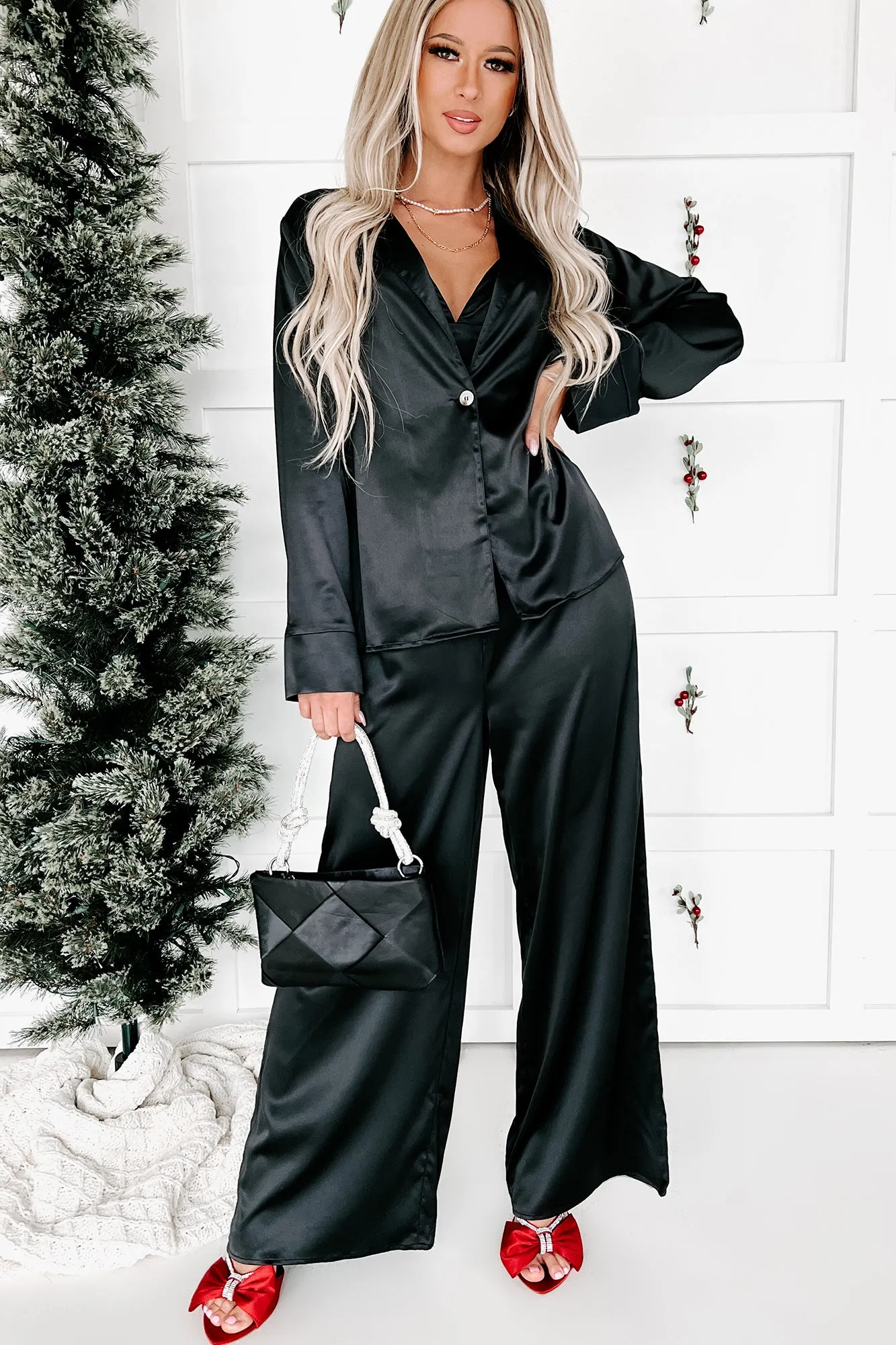 Don't Need You Satin 3 Piece Pants Set (Black)