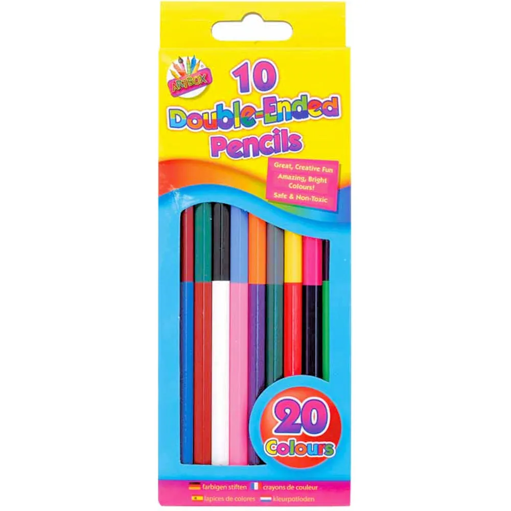 Double Ended Colouring Pencils - 10 Pack 20 Colours Assorted Drawing Art Supplies