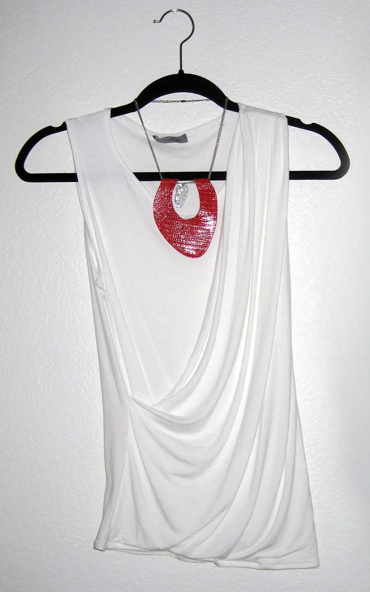 Draped White Jersey Top