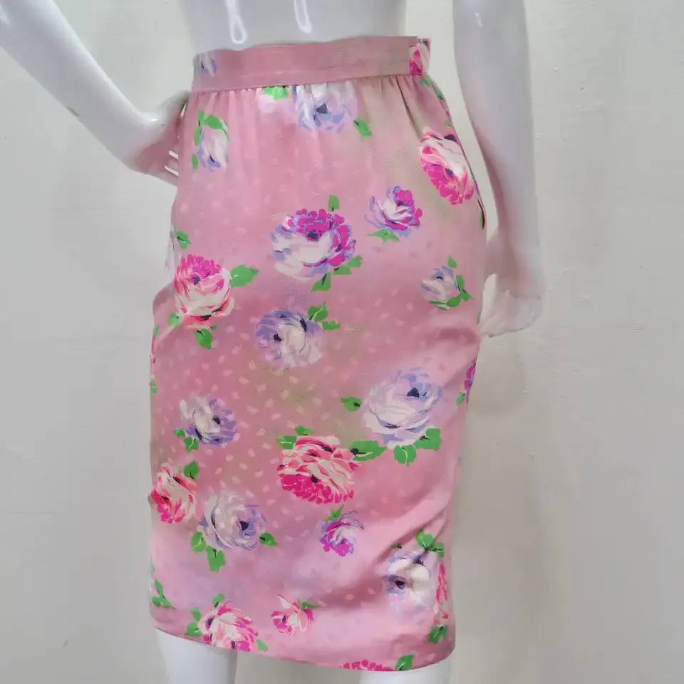 Emanuel Ungaro 1980s Pink Floral Pencil Skirt