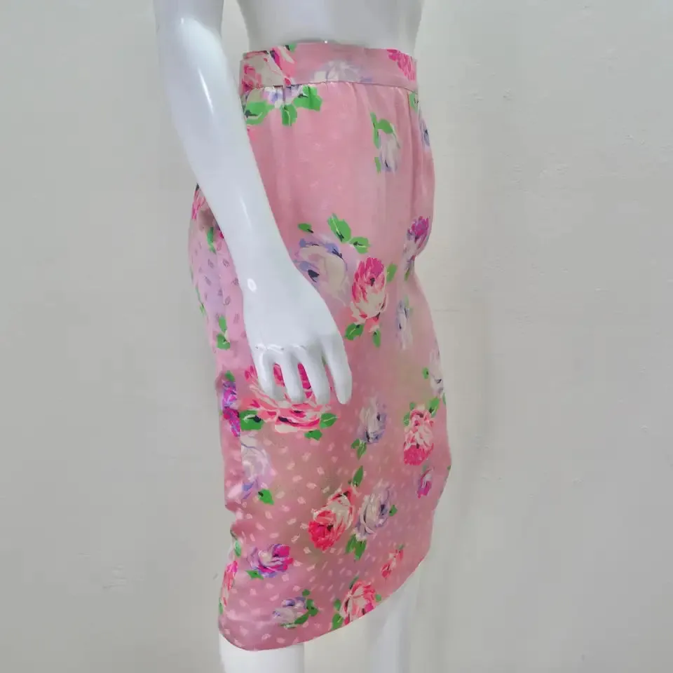 Emanuel Ungaro 1980s Pink Floral Pencil Skirt