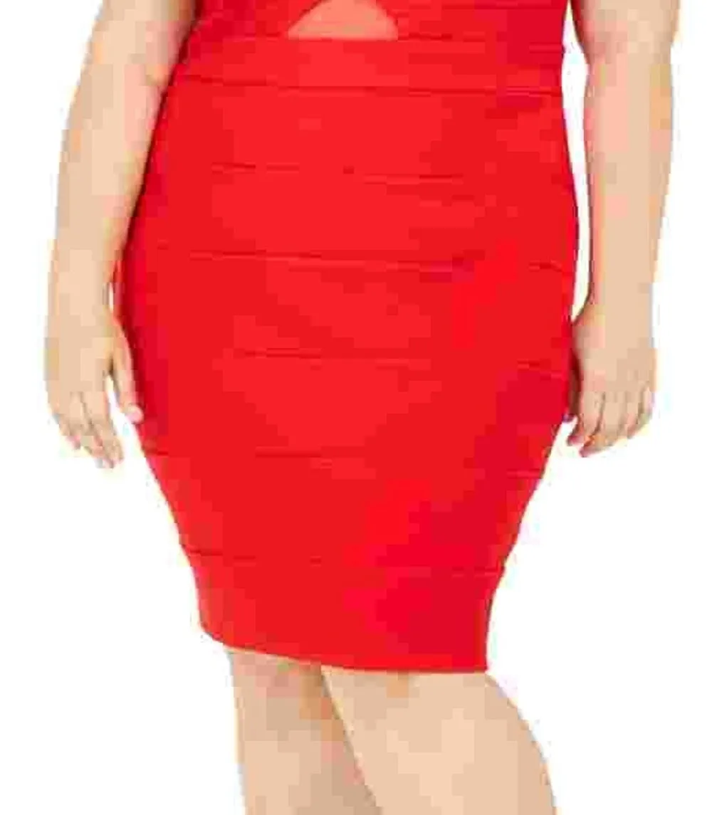 Emerald Sundae Women's Cold Shoulder Cut Out Sleeveless Sweetheart Neckline Below The Knee Body Con Cocktail Dress Red Size 1X