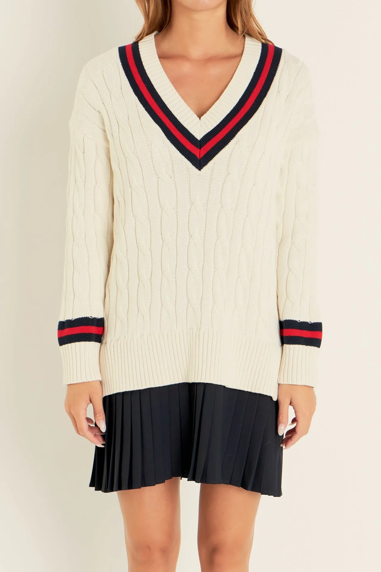 English Factory - Cable Knit Pleated Sweater Dress