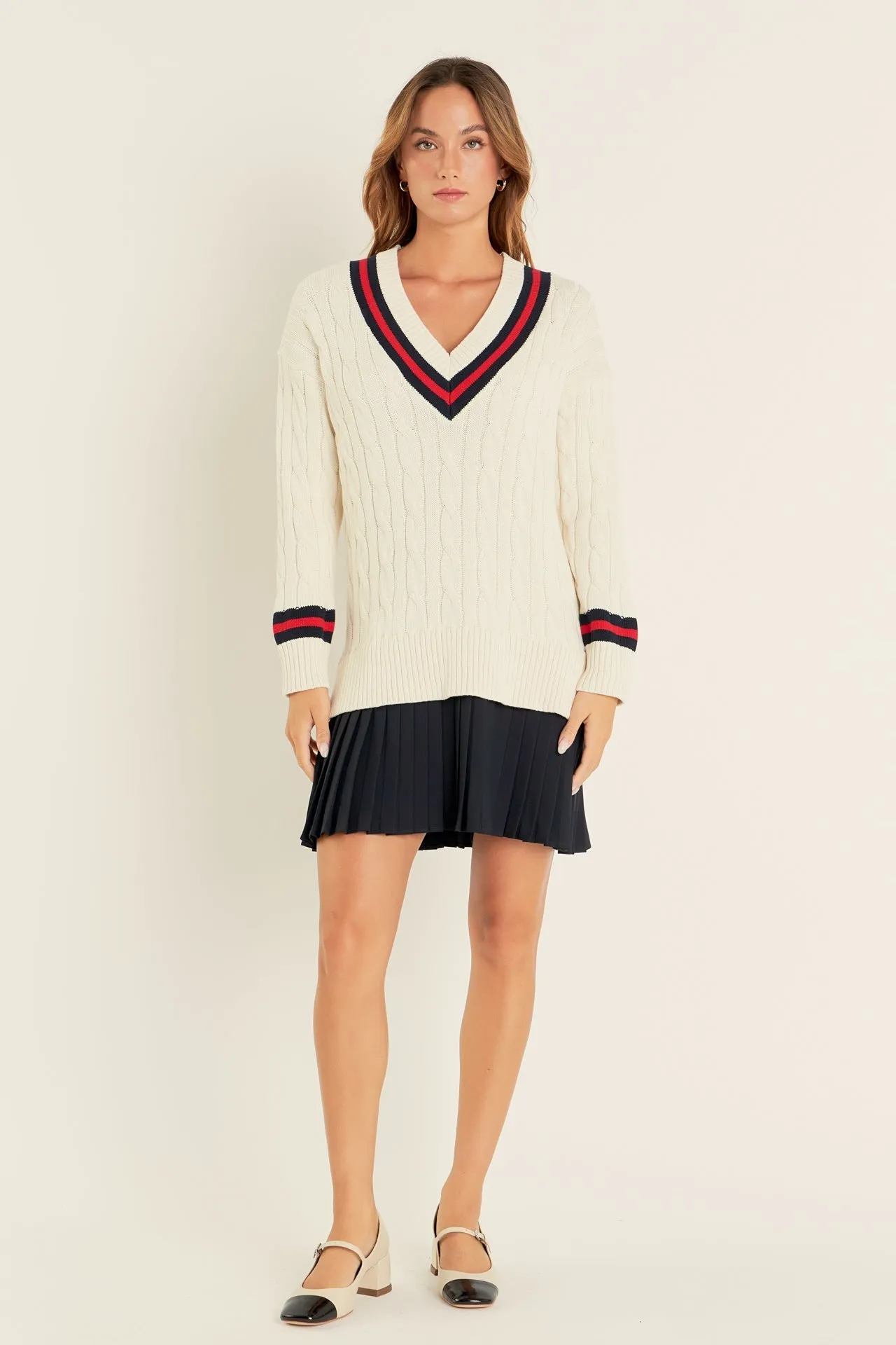 English Factory - Cable Knit Pleated Sweater Dress