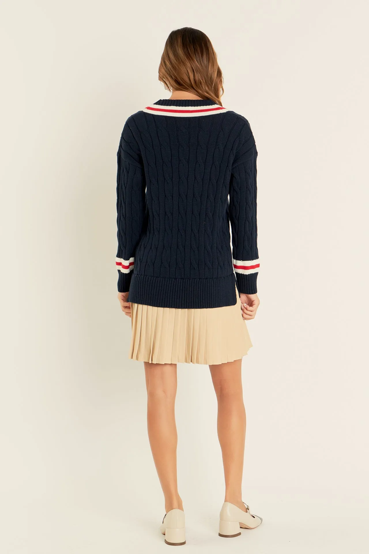 English Factory - Cable Knit Pleated Sweater Dress