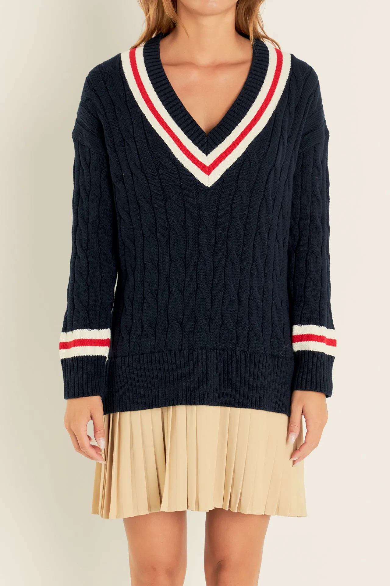 English Factory - Cable Knit Pleated Sweater Dress