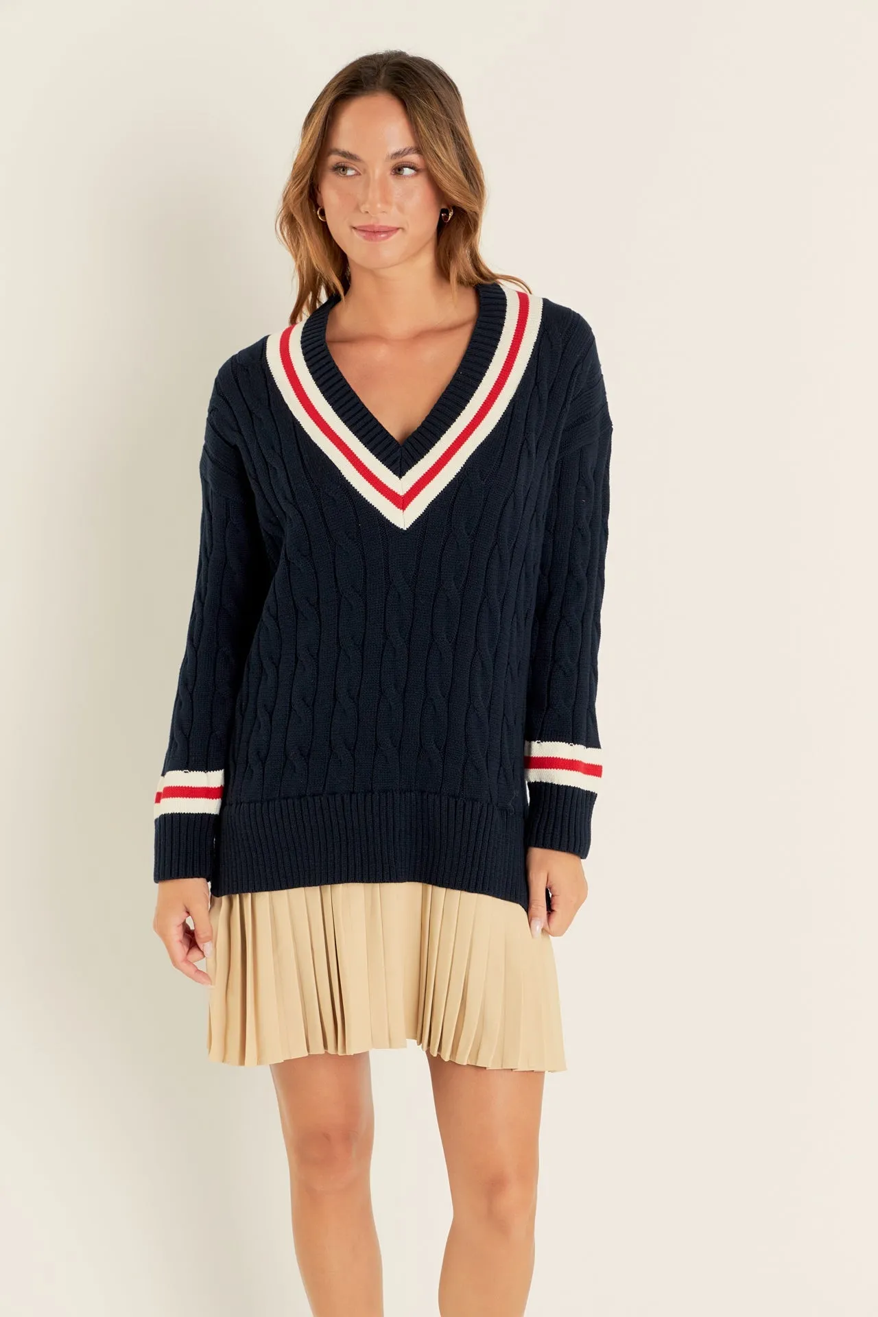 English Factory - Cable Knit Pleated Sweater Dress