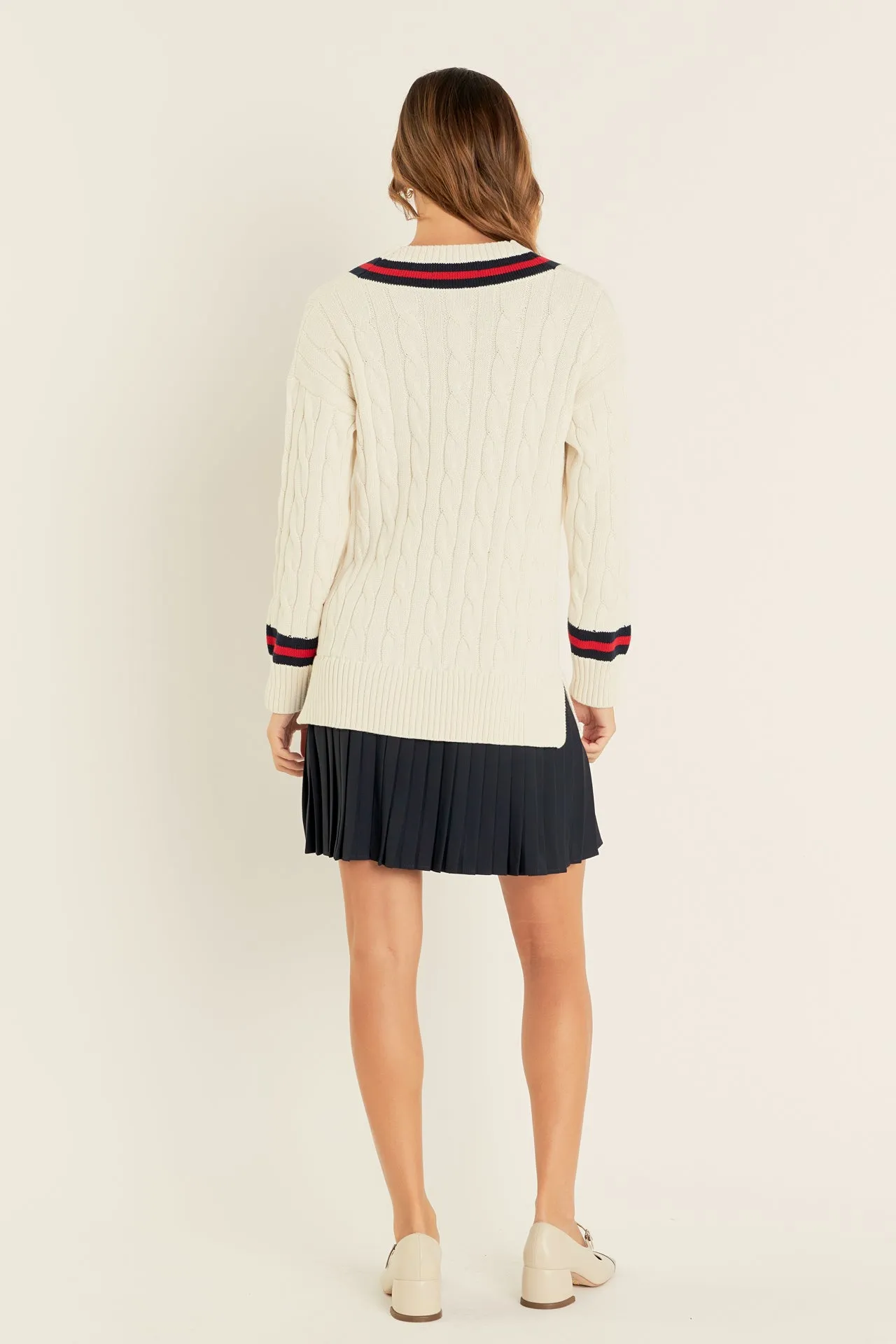 English Factory - Cable Knit Pleated Sweater Dress