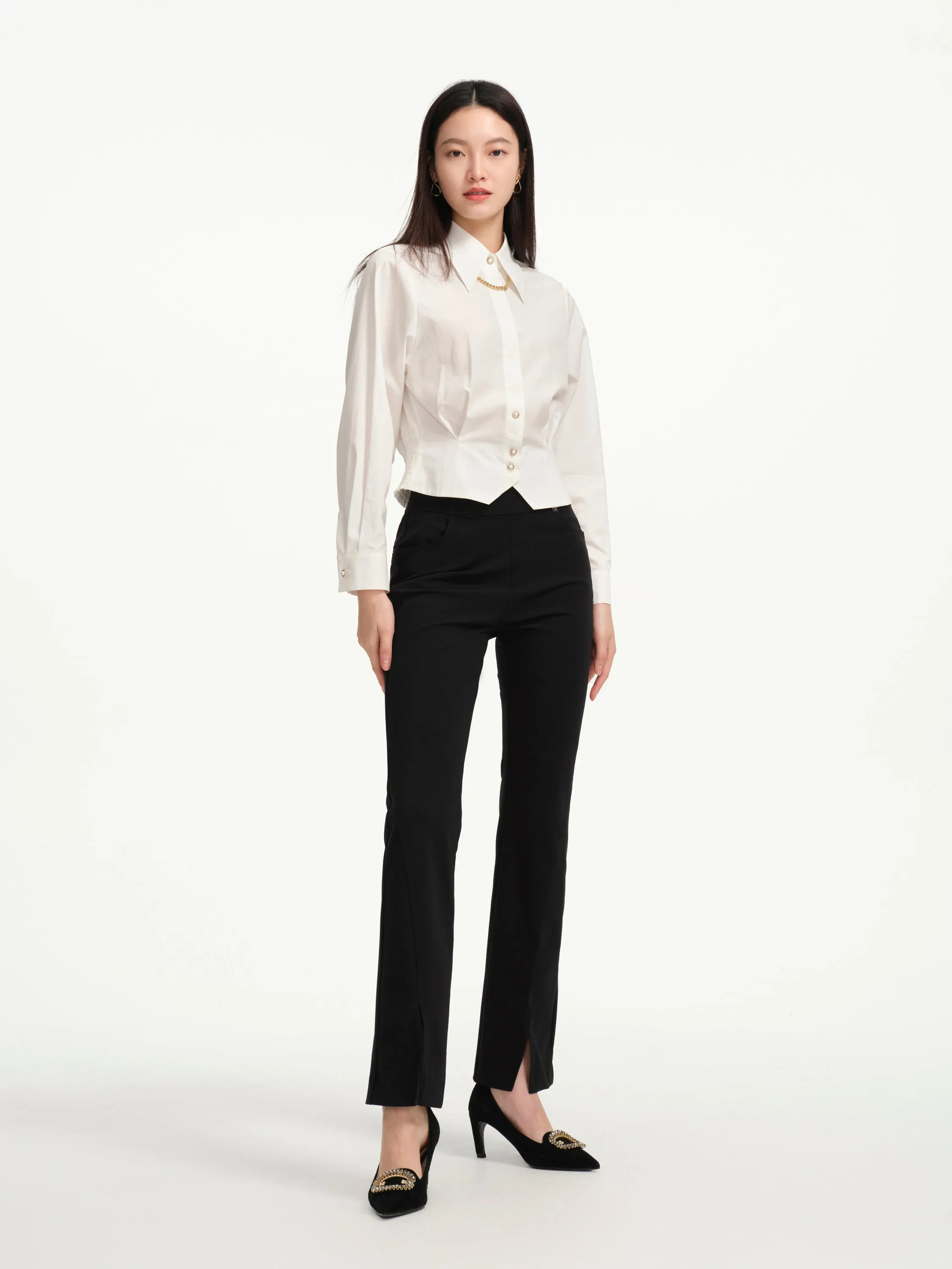 EP YAYING Black Flared-Leg Pants