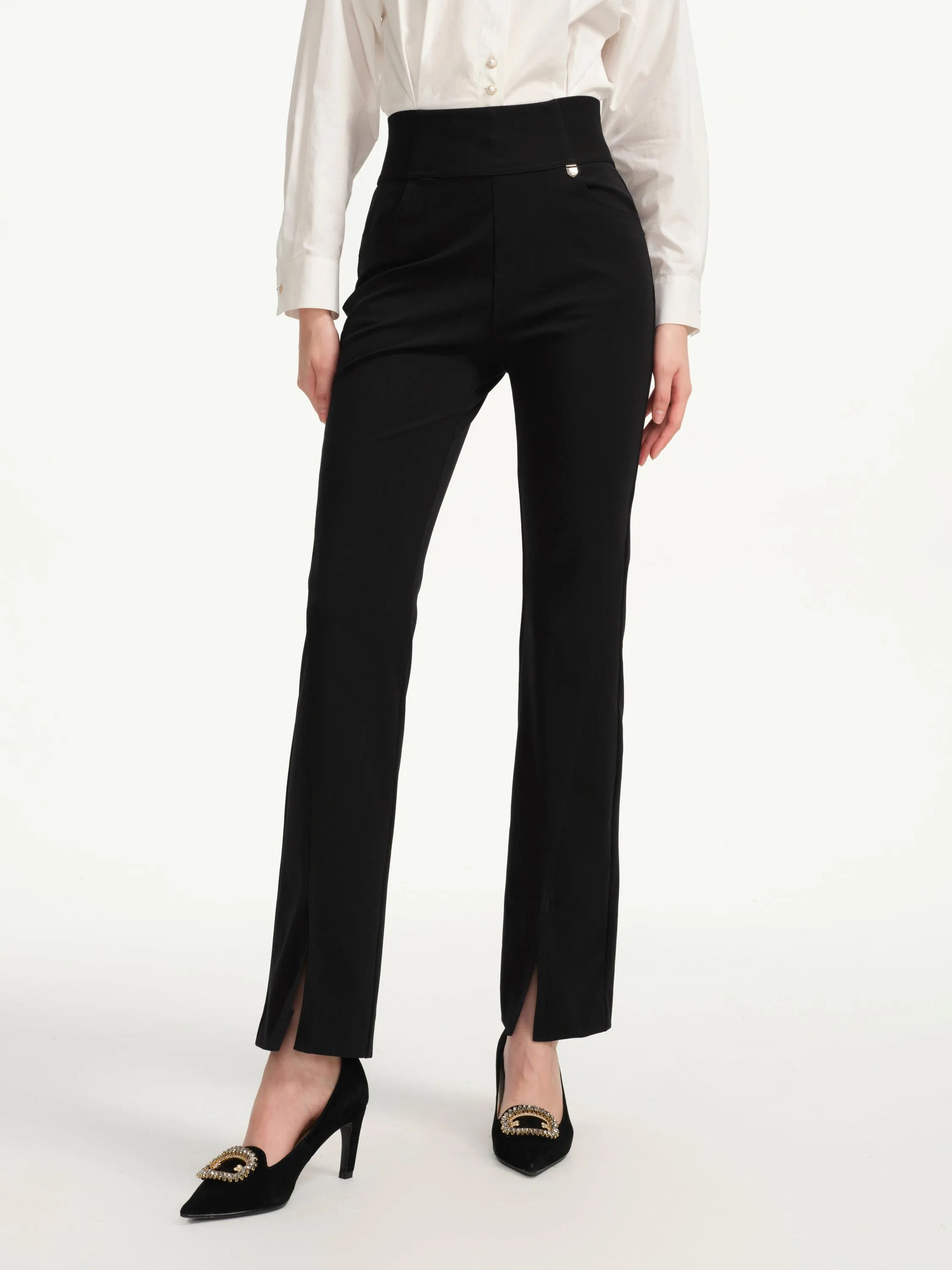 EP YAYING Black Flared-Leg Pants