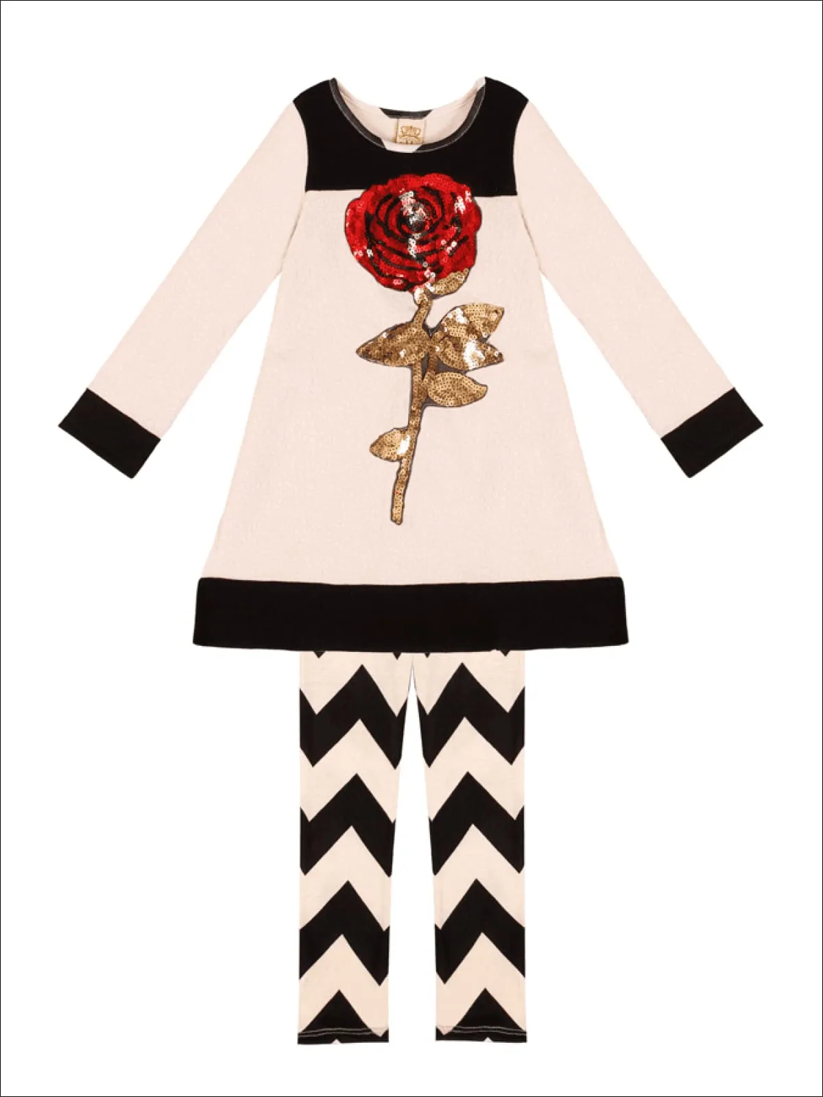 Eternal Bloom Sequin Rose Tunic And Zigzag Legging Set