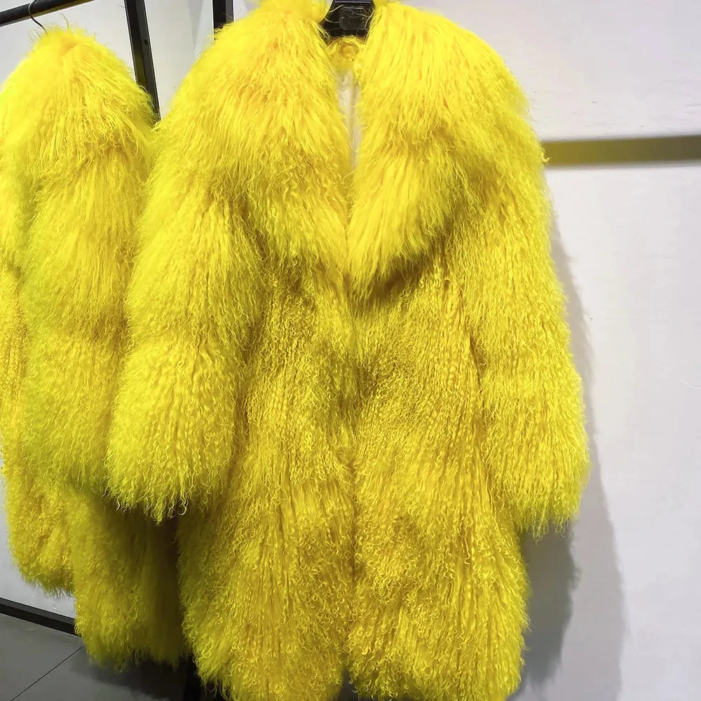 Extra Long Mongolian Curly Lamb Fur Coat