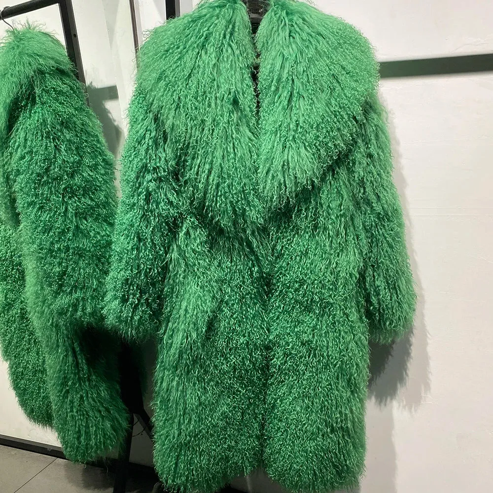 Extra Long Mongolian Curly Lamb Fur Coat