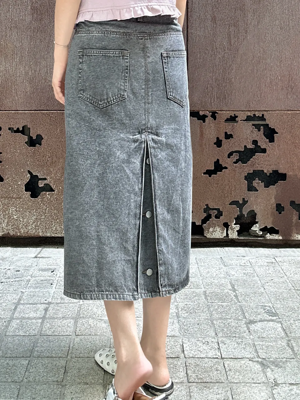 Faded Grey Asymmetrical Waist A-lined Panelled Skirt