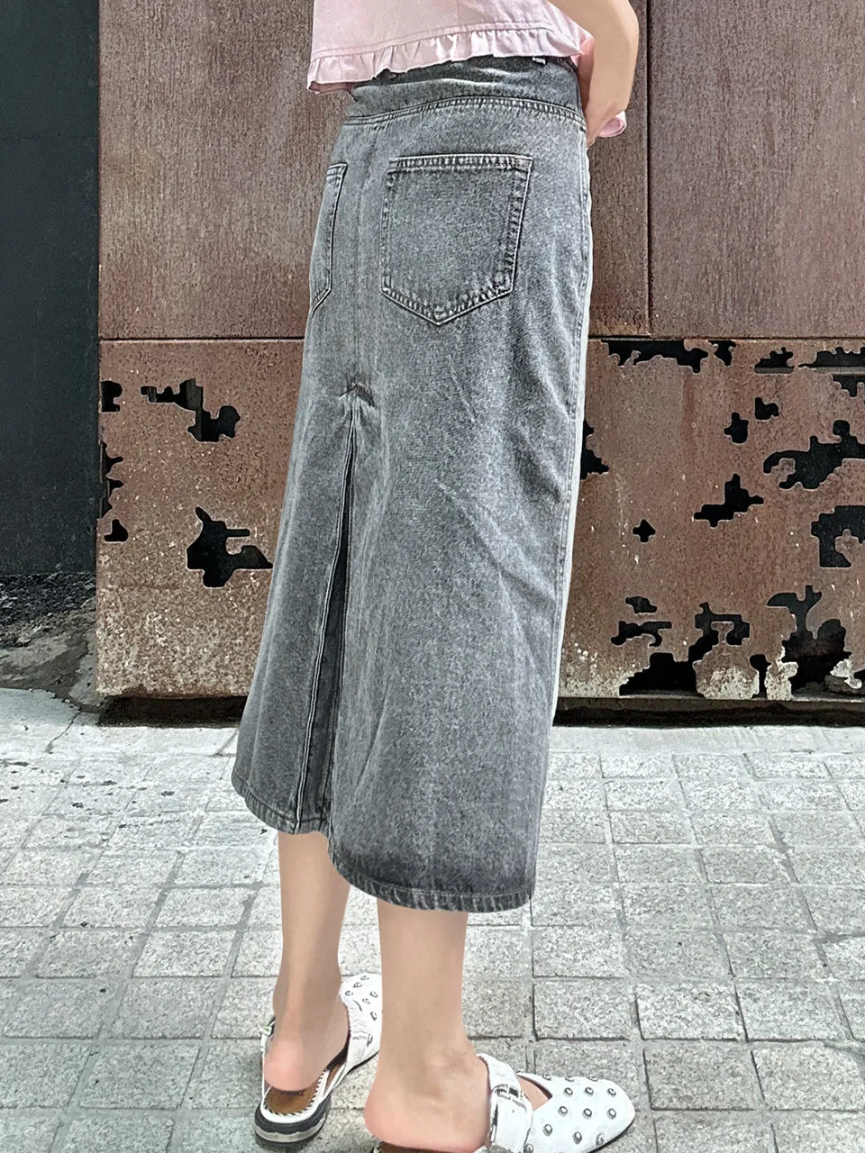 Faded Grey Asymmetrical Waist A-lined Panelled Skirt