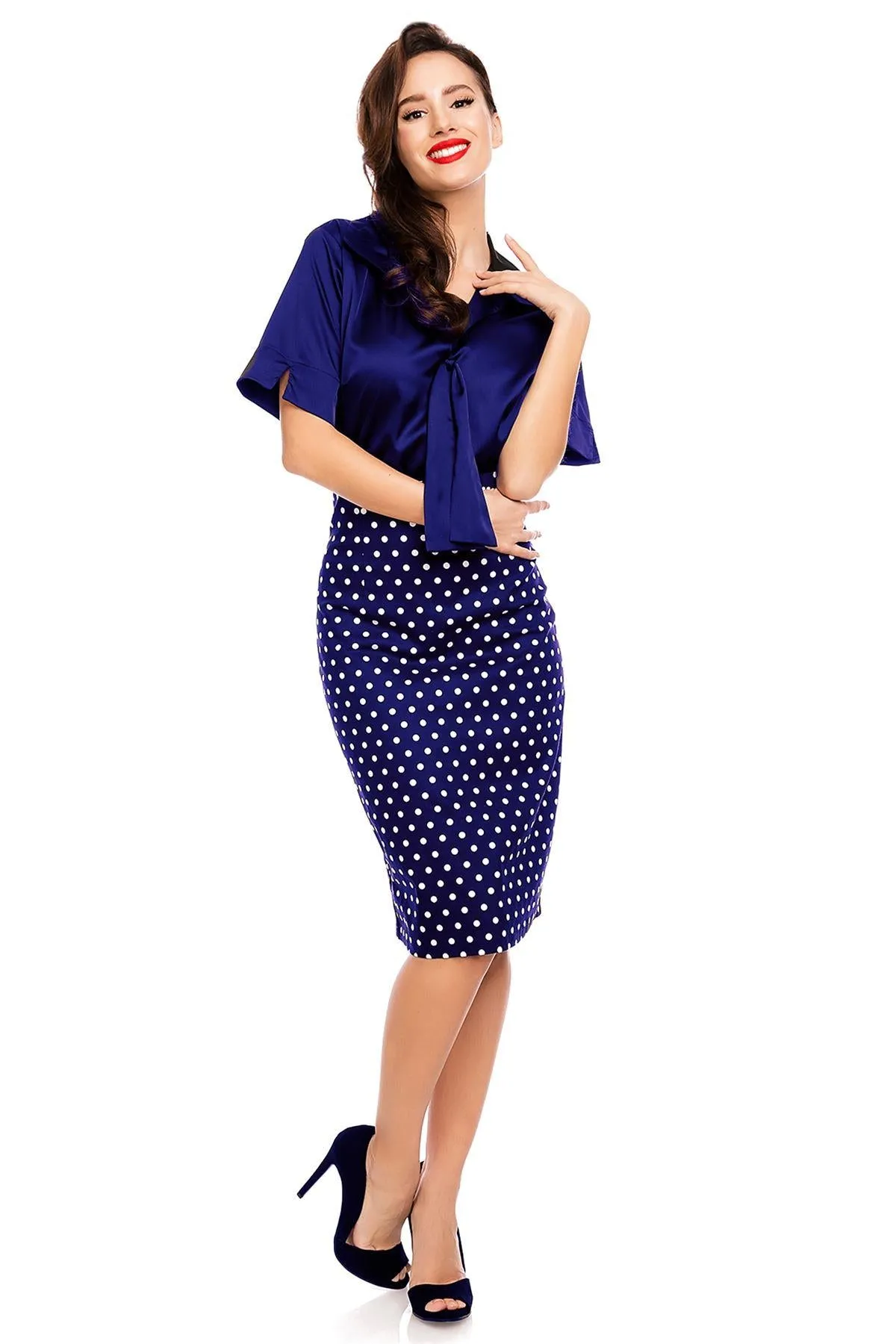 Falda Chic Pencil Polka Dot Skirt in Blue