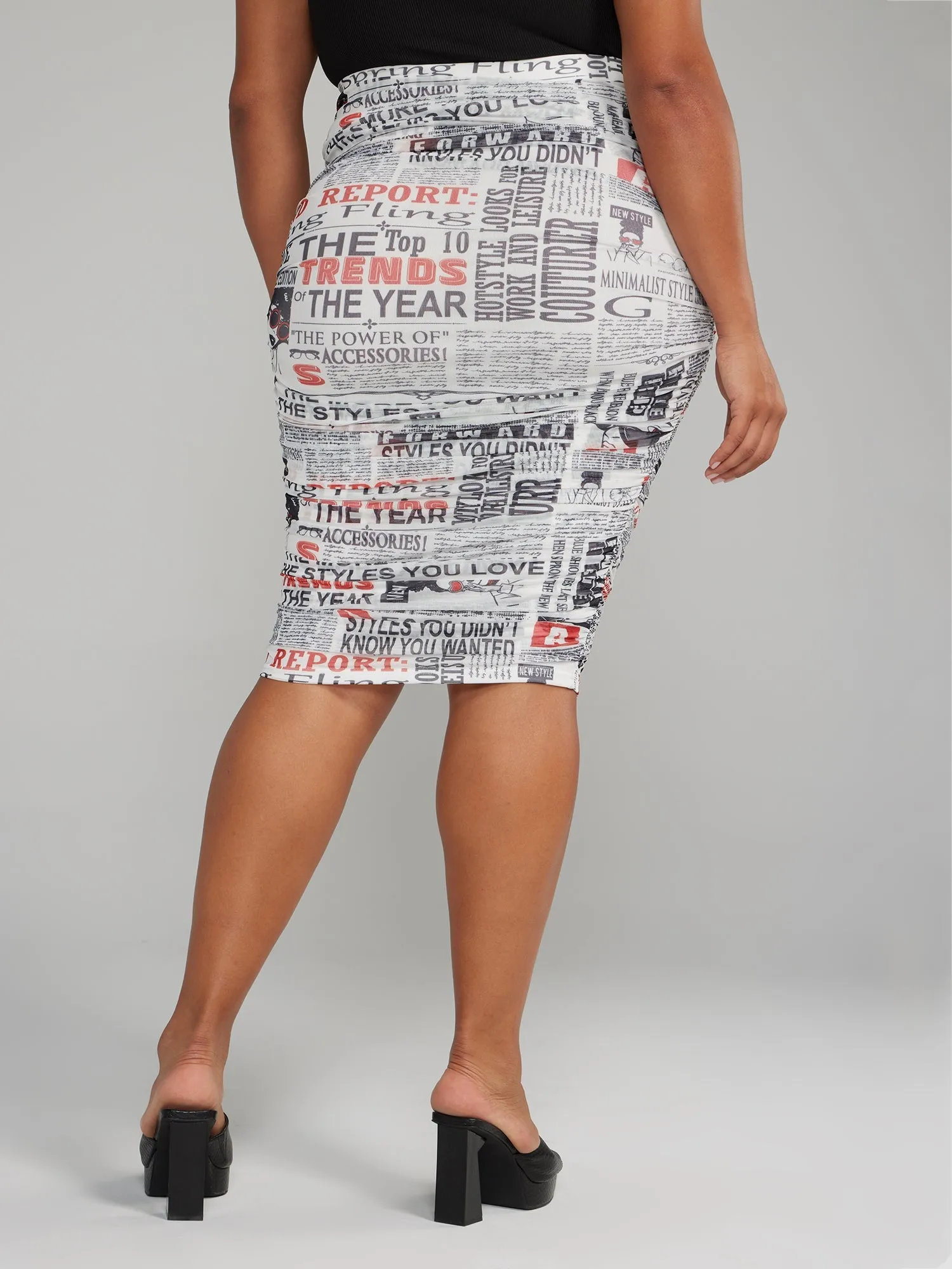 Fashion To Figure - Newspaper Print Ruched Pencil Skirt