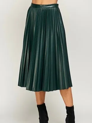 Faux Leather Pleated Long Skirt