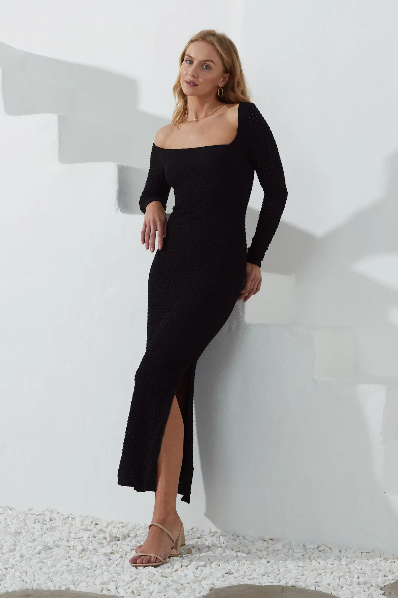 Fia Black Asymmetric Bodycon Maxi Dress